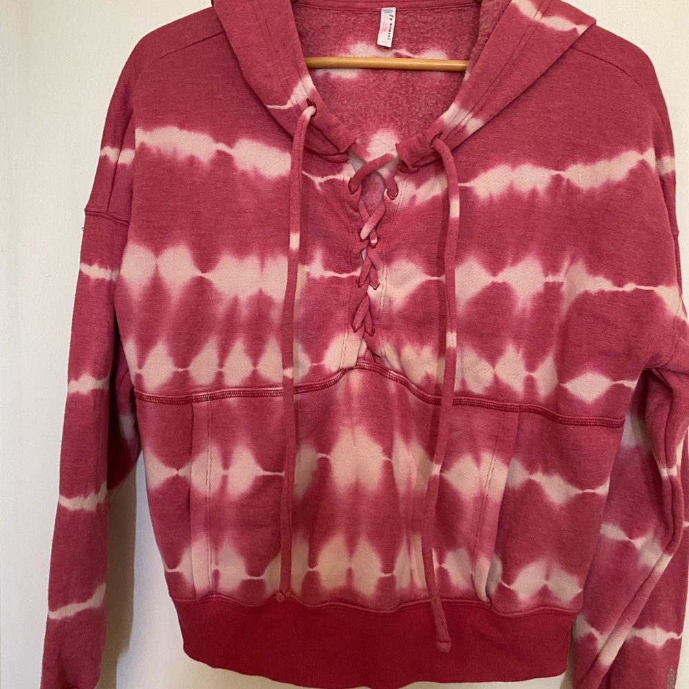 FP Movement by Free People Pink Tie-Dye Lace-Up Hoodie